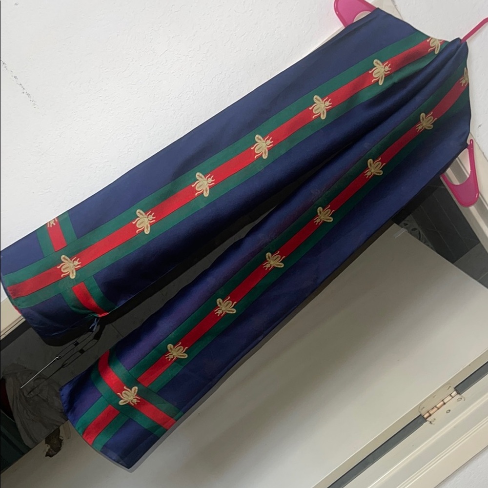Navy Scarf with Red and Green Stripes